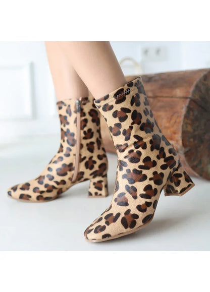 Birta Leopard Leather Stretch Heel Boots - alotasawkli