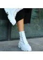 Flona White Leather Lace-up Boots - alotasawkli