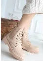 Harte Nude Leather Lace-up Boots - alotasawkli