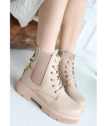 Harte Nude Leather Lace-up Boots - alotasawkli