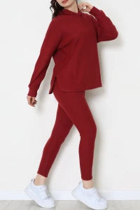 Stone-Colored Hooded Textured Interlock Two-Piece Set