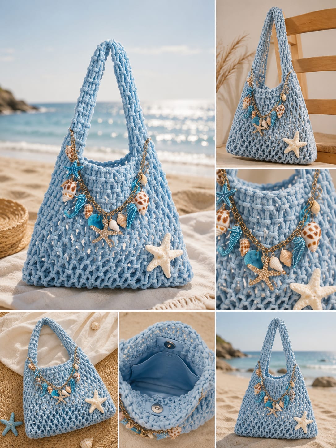A summer crochet bag featuring distinctive nautical details