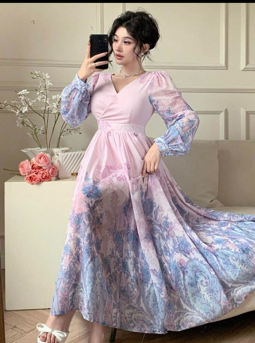 DAZY Bohemian Style All-Over Floral Print Square Neck Spring