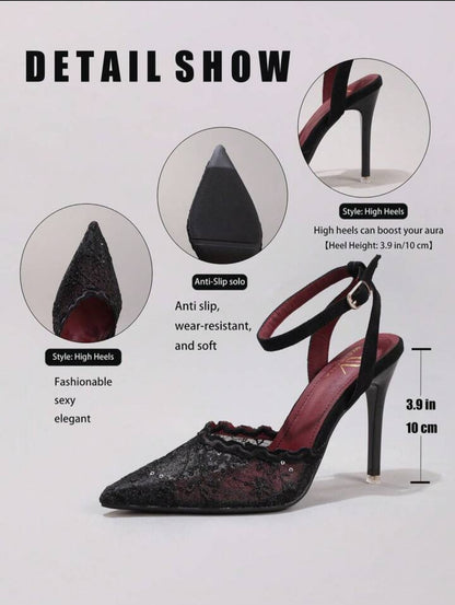 Trendy Lace-Embroidered High Heels