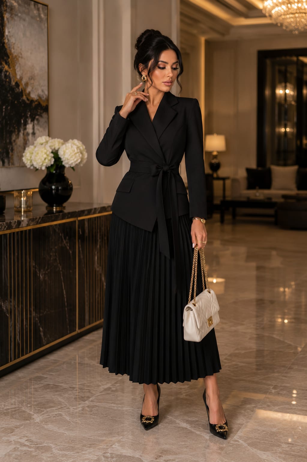 A black dress with a luxurious and elegant look