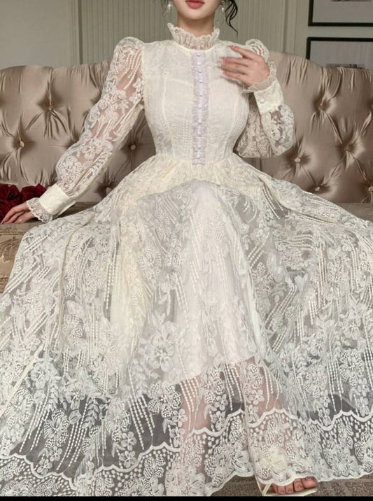 DAZY White Floral,Autumn,Elegant,Weddimg Guest Women's High Collar