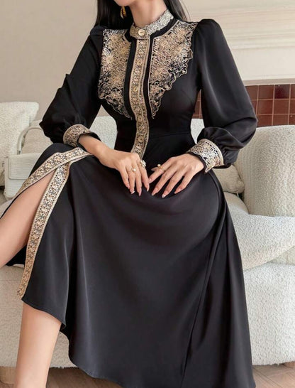 DAZY Long Sleeve Round Neck Gold Thread Embroidered