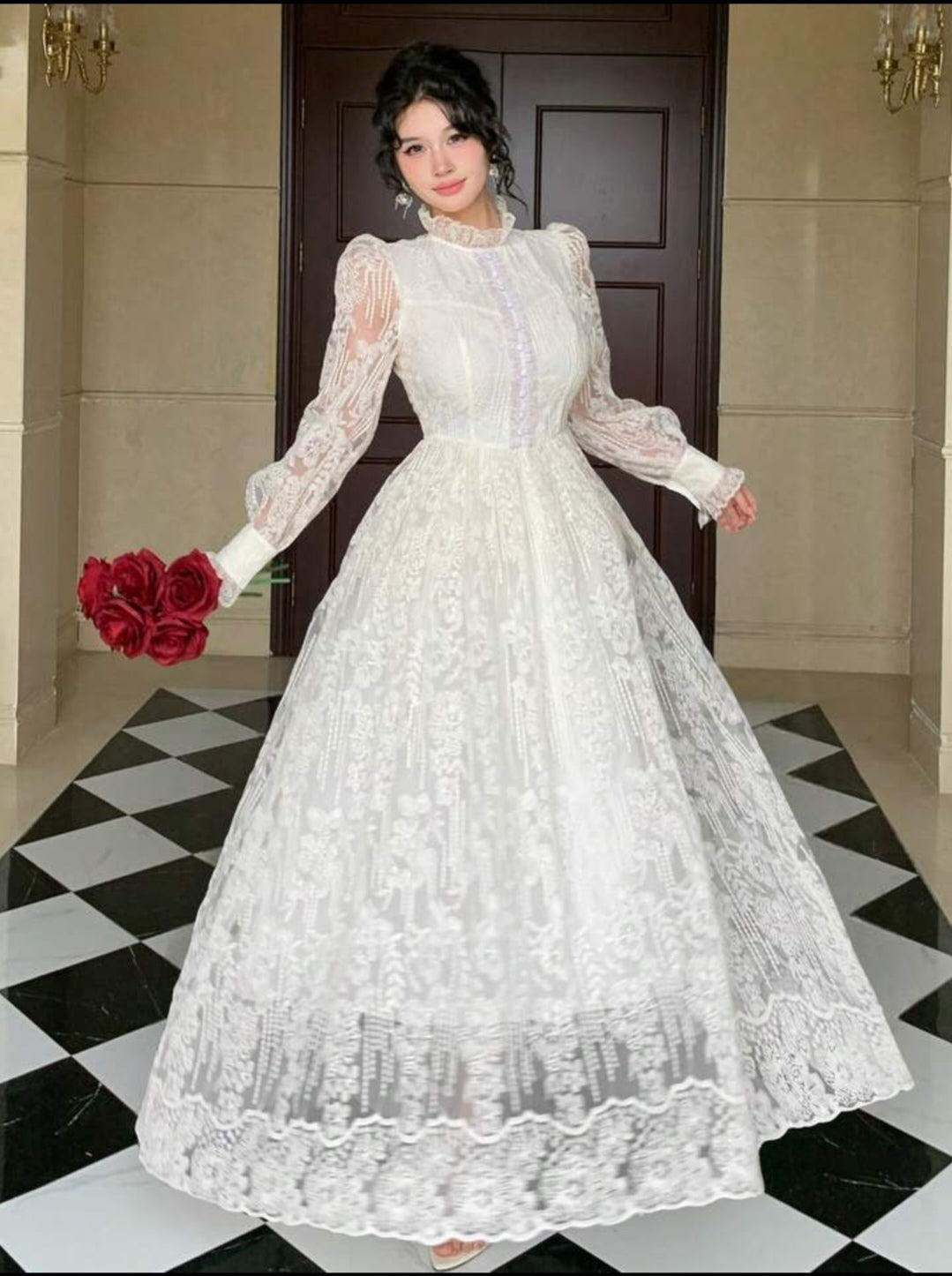 DAZY White Floral,Autumn,Elegant,Weddimg Guest Women's High Collar