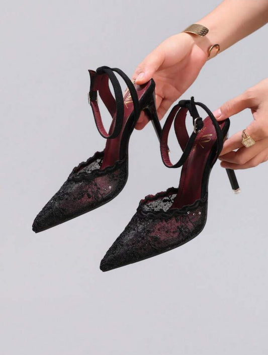Trendy Lace-Embroidered High Heels