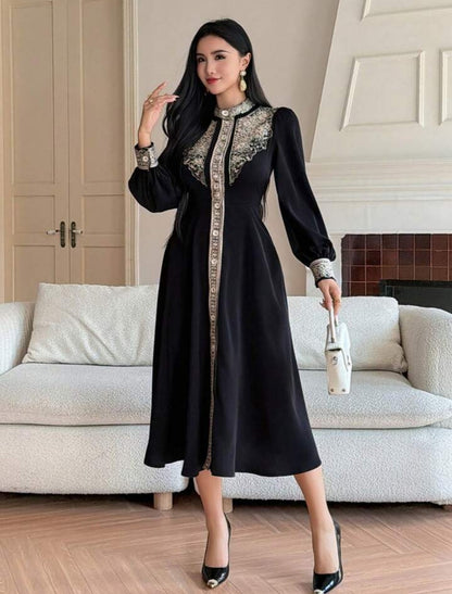 DAZY Long Sleeve Round Neck Gold Thread Embroidered