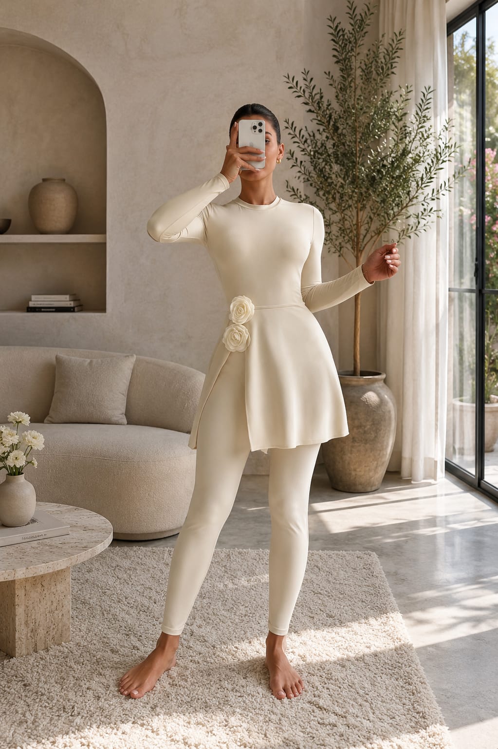 An ivory burkini for an elegant and distinctive casual look