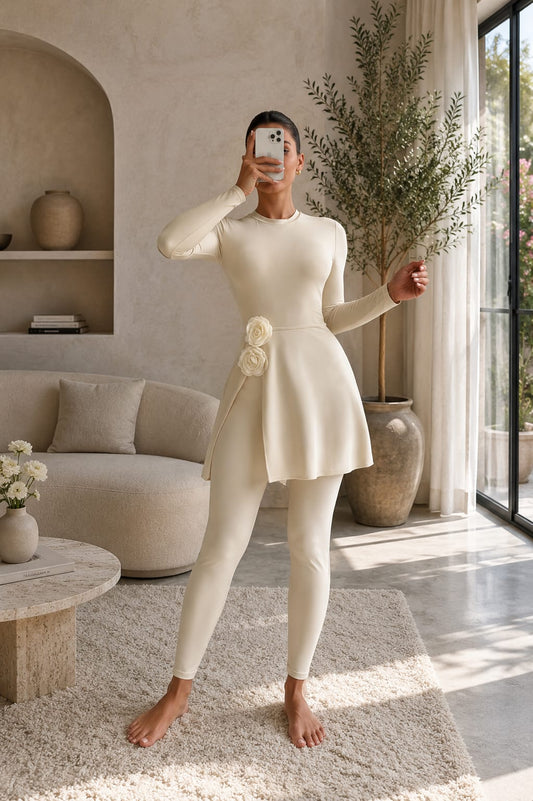 An ivory burkini for an elegant and distinctive casual look