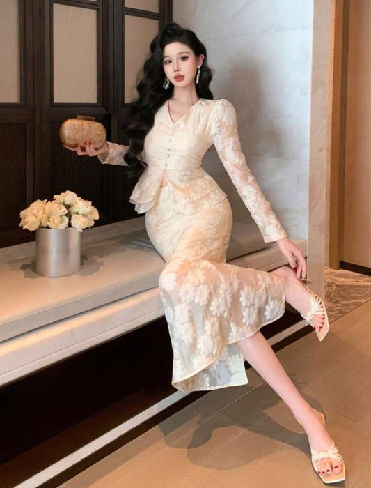 DAZY Spring&Autumn Elegant White Floral Organza Lace Blouse