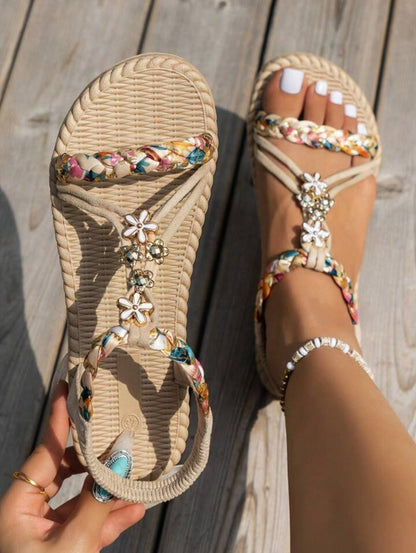 WRCVS Women's Flat Sandals – Beige
