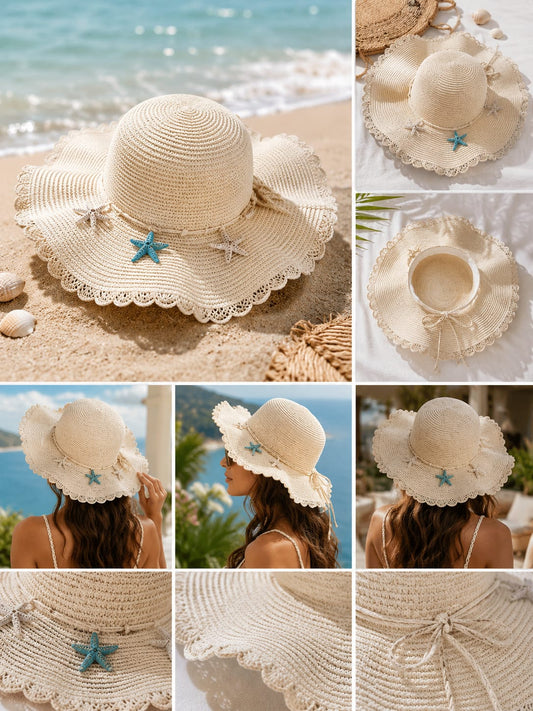 Beach Hat Decorated with Starfish