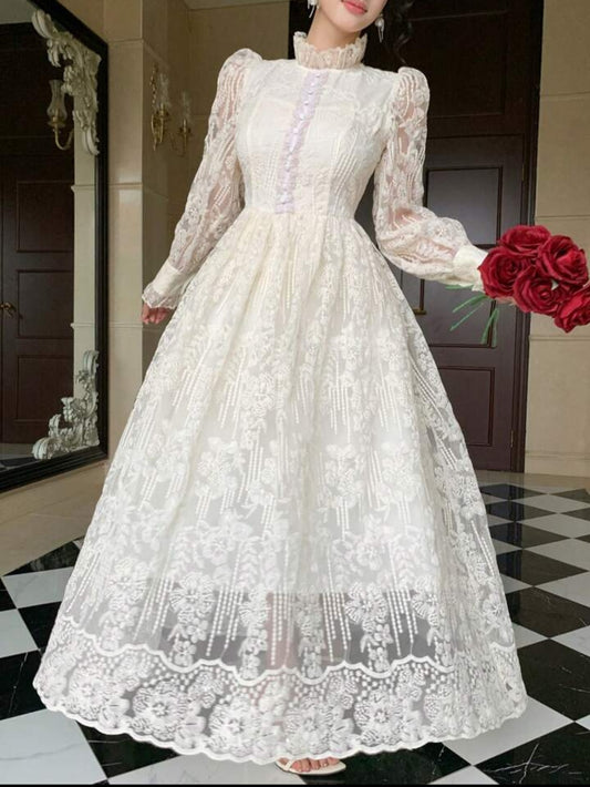 DAZY White Floral,Autumn,Elegant,Weddimg Guest Women's High Collar