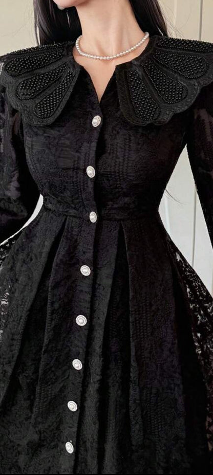 DAZY Delicate Lace Hollow-Out Solid Color Dress