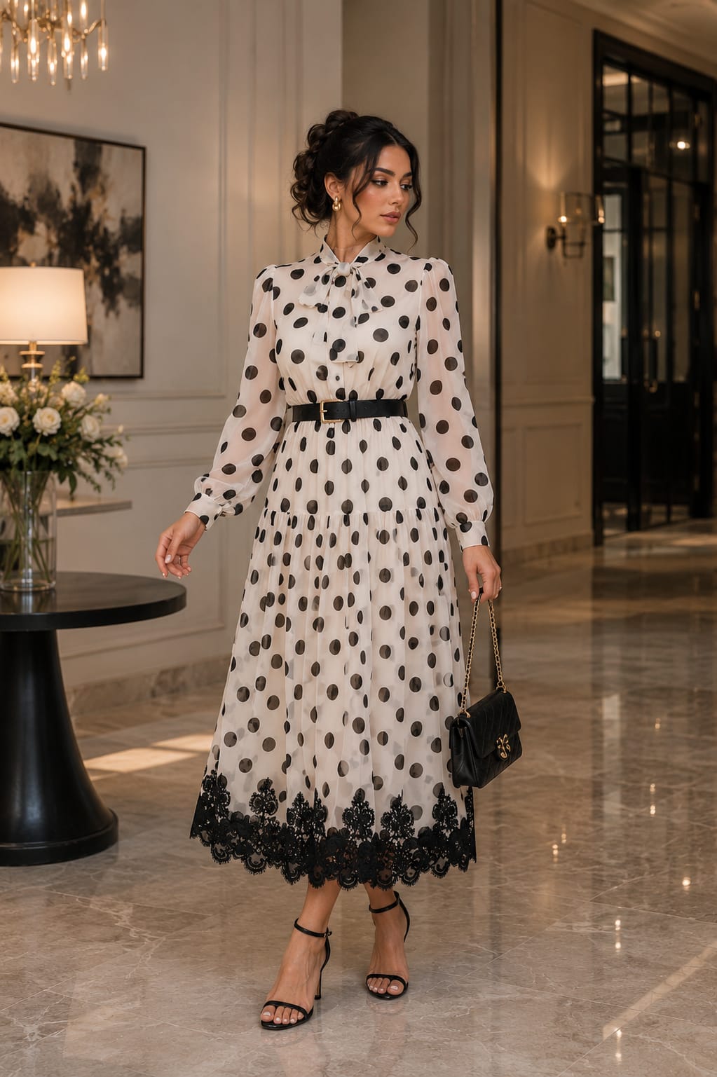 White polka dot dress with lace