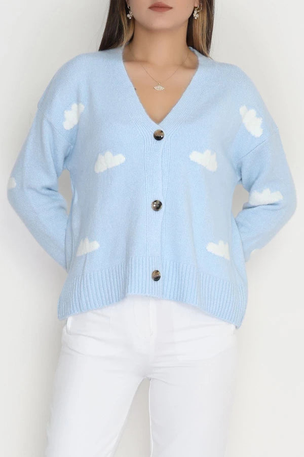 Women’s Brushed (Fleece) Button-Down Cardigan – Baby Blue