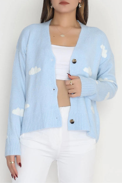 Women’s Brushed (Fleece) Button-Down Cardigan – Baby Blue