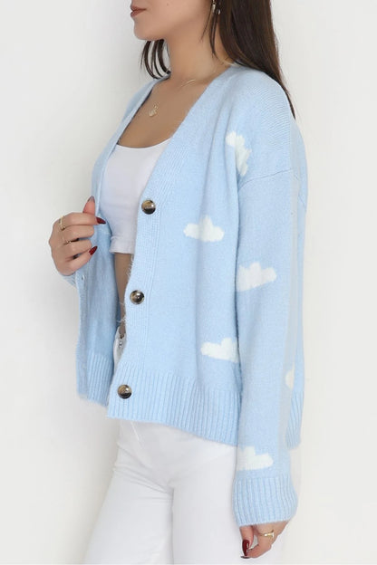 Women’s Brushed (Fleece) Button-Down Cardigan – Baby Blue
