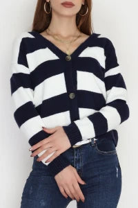 Women’s Brushed (Fleece) Button-Down Cardigan – Navy Blue