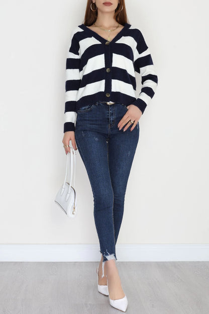 Women’s Brushed (Fleece) Button-Down Cardigan – Navy Blue