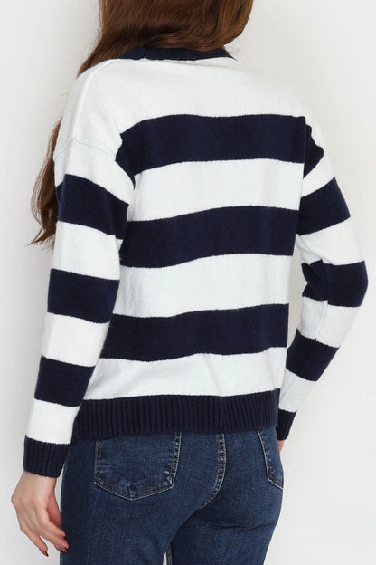 Women’s Brushed (Fleece) Button-Down Cardigan – Navy Blue