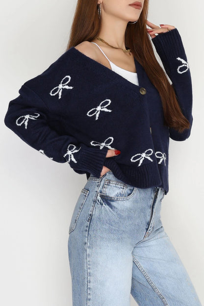 Women’s Brushed (Fleece-Lined) Button-Down Knit Cardigan – Navy Blue