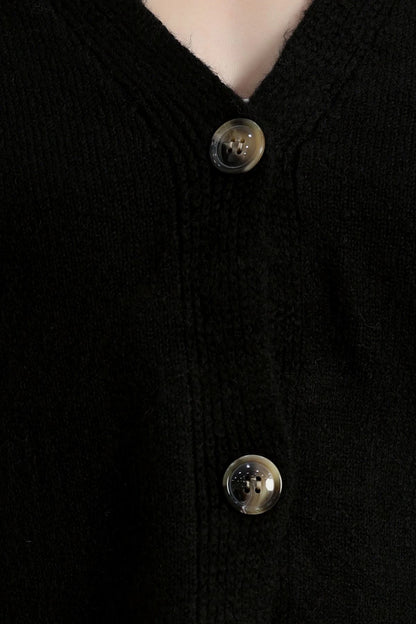 Women’s Heart Pattern Brushed Knit Cardigan – Black