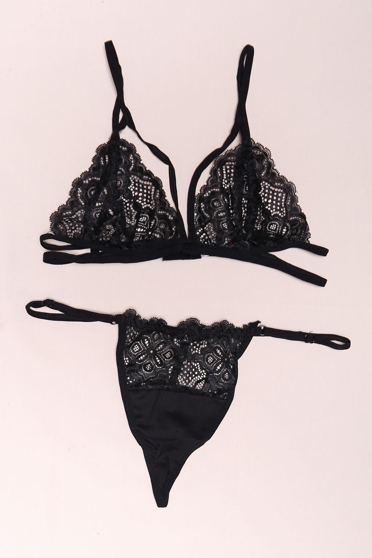 Sheer Black Lace Underwire Bra Set with Matching Thong