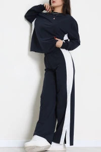 Brown & Beige Side-Stripe Two-Thread Tracksuit Set