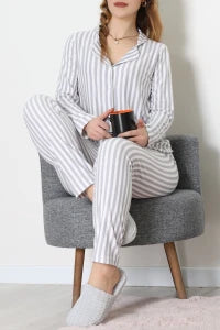Pink Striped Faux Suede Button
