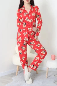 Navy Blue Plaid Faux Suede Button-Down Pajama Set