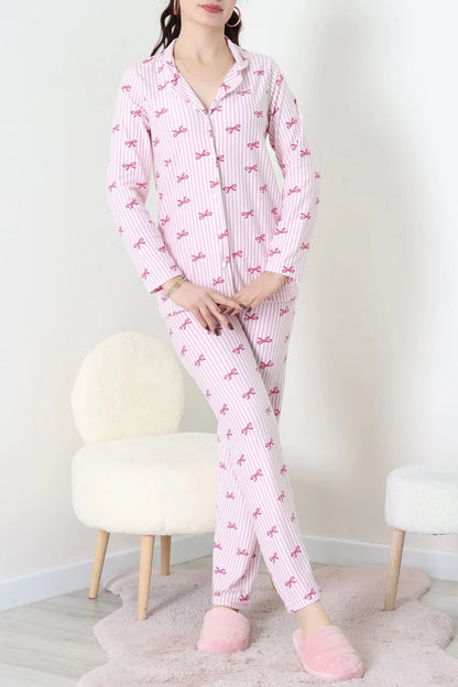 Pink Striped Faux Suede Button