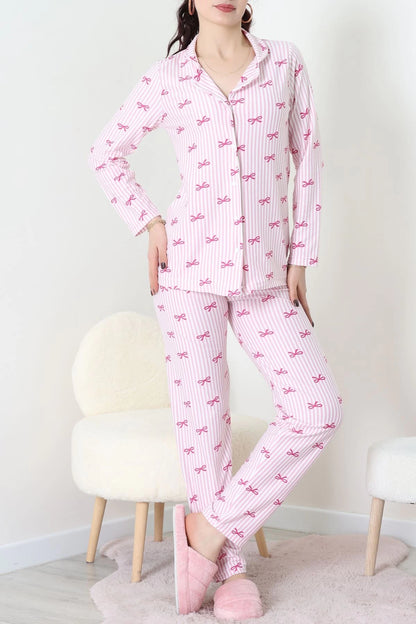 Pink Striped Faux Suede Button