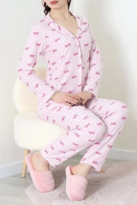 Pink Striped Faux Suede Button