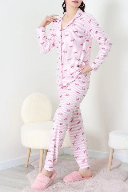 Pink Striped Faux Suede Button