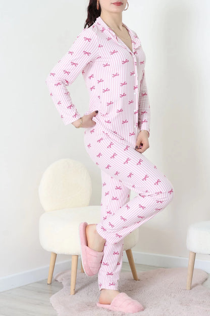 Pink Striped Faux Suede Button