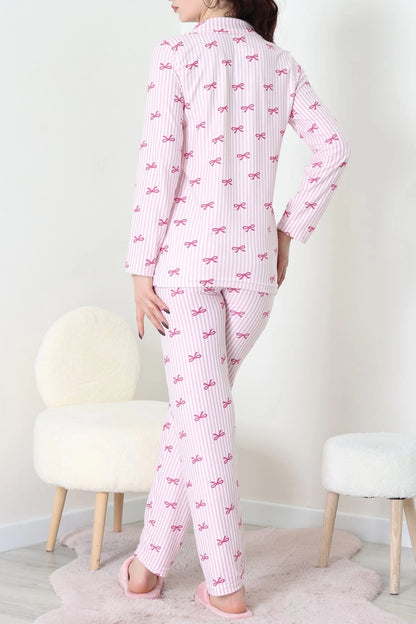 Pink Striped Faux Suede Button