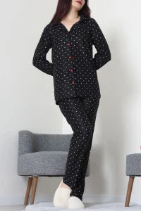 Black Striped Faux Suede Button-Down Pajama Set