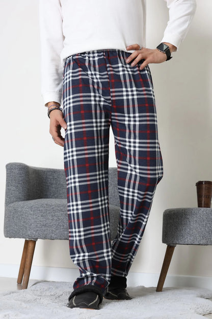Men's Navy & Grey Plaid Jersey Pajama Bottoms