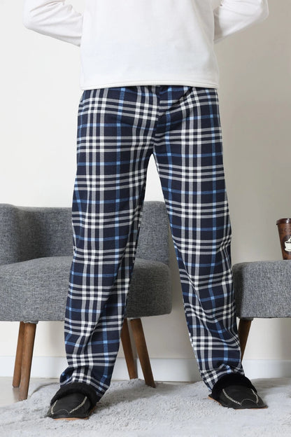 Men's Navy & Grey Plaid Jersey Pajama Bottoms