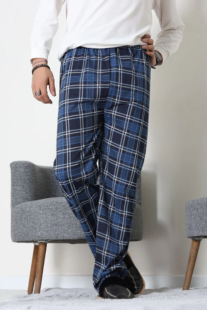 Men's Navy & Grey Plaid Jersey Pajama Bottoms