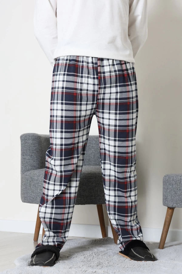 Men's Navy & Grey Plaid Jersey Pajama Bottoms