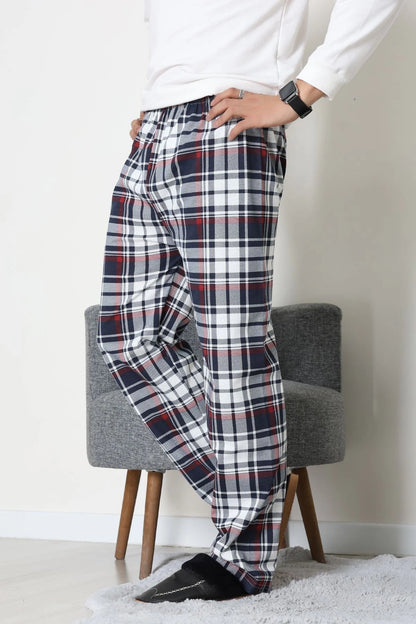 Men's Navy & Grey Plaid Jersey Pajama Bottoms