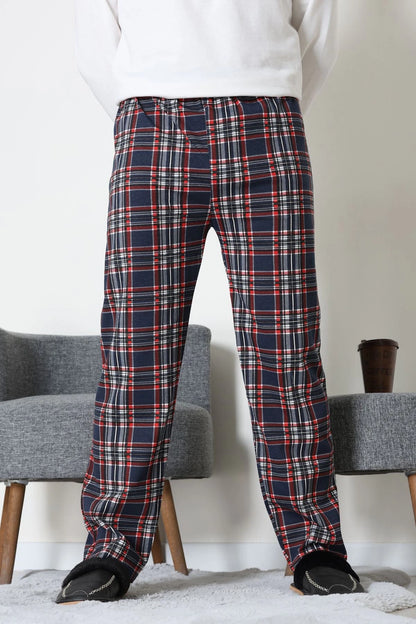 Men's Navy & Grey Plaid Jersey Pajama Bottoms