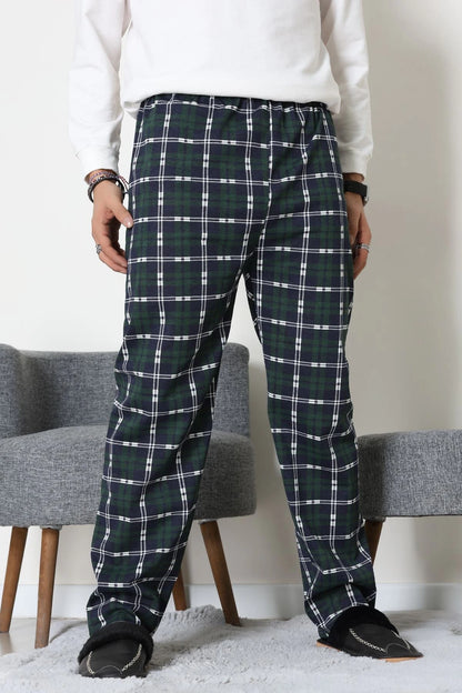 Men's Navy & Grey Plaid Jersey Pajama Bottoms