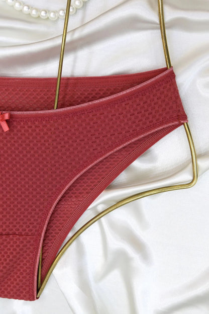 Terracotta Honeycomb Mesh Lingerie Set - Sheer Panel Underwire Bra & Panty