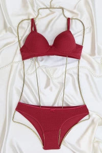 Terracotta Honeycomb Mesh Lingerie Set - Sheer Panel Underwire Bra & Panty